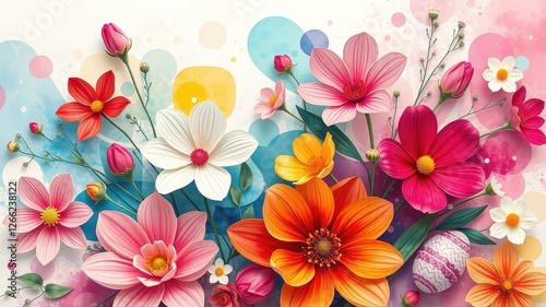 Vibrant Floral Arrangement with Abstract Background and Soft Colors