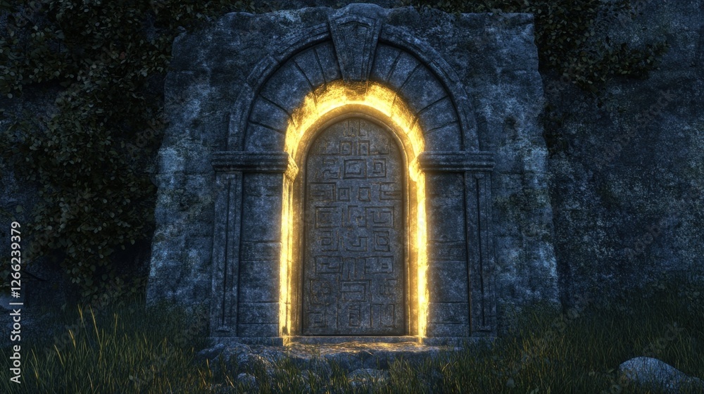 Fototapeta premium Ancient Stone Doorway Glowing with a Mystical Light