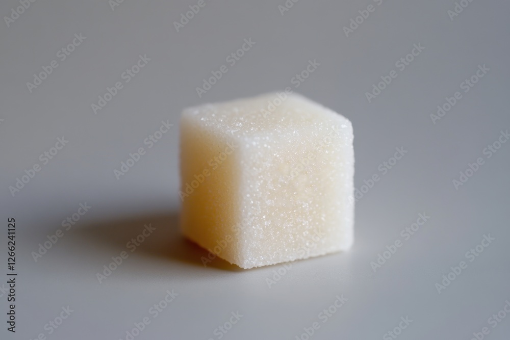 Single white sugar cube on a neutral grey background Single white sugar cube on a neutral grey background