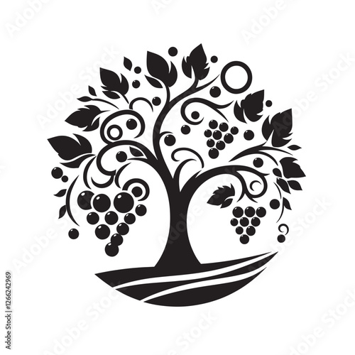 Stylized grapevine tree illustration.