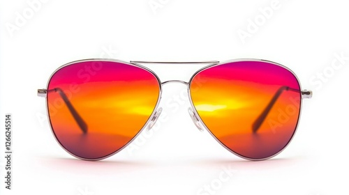 Stylish aviator sunglasses reflecting a vibrant sunset. Perfect summer accessory!