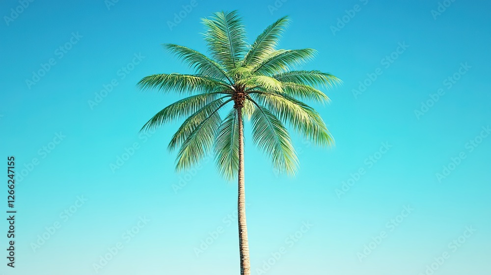 Fototapeta premium Single Palm Tree Against Clear Blue Sky