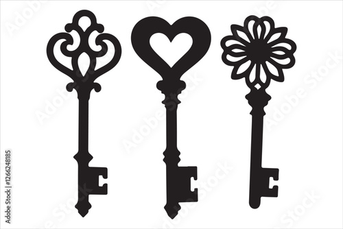 Vintage Heart Skeleton Keys Clipart