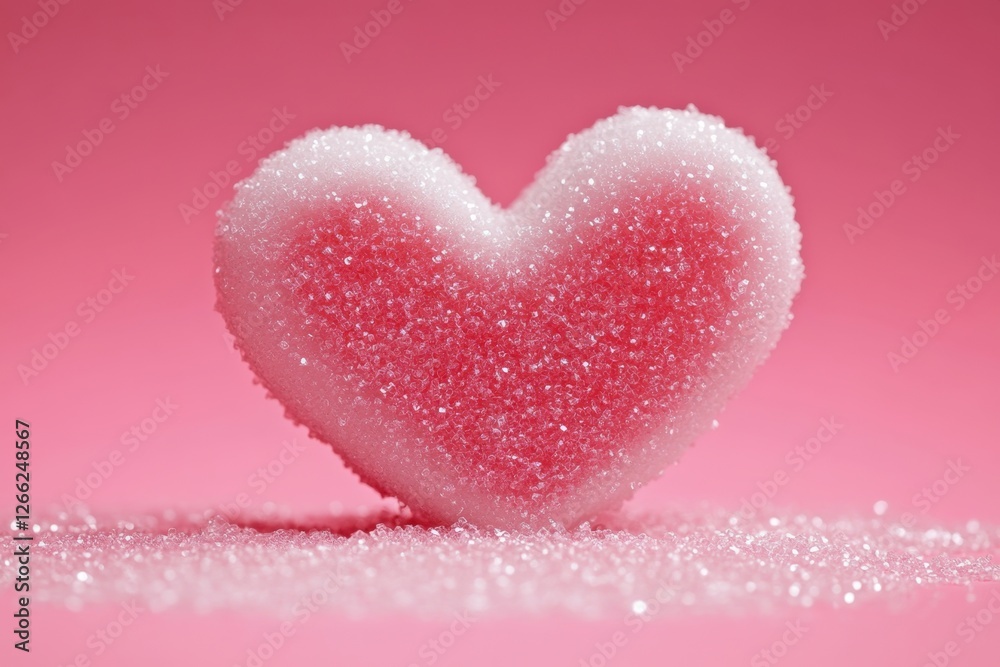 Fototapeta premium Sparkling heart shaped candy sitting on a pink surface