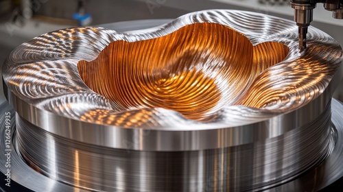 CNC machining of intricate metal part in factory photo