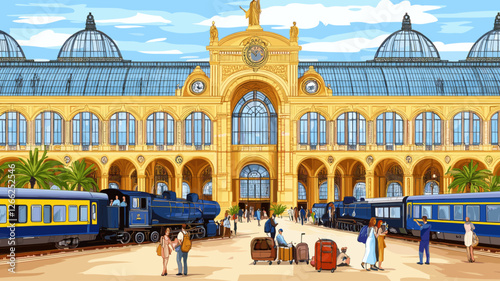 Vintage Train Station Illustration