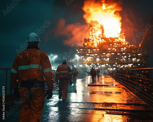 Nighttime on an offshore oil rig photo