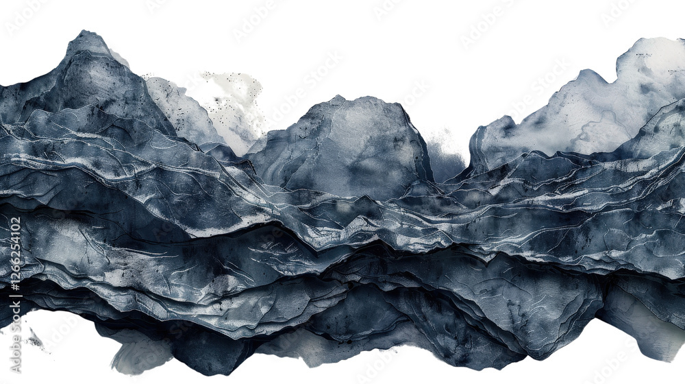 Fototapeta premium Abstract Watercolor Design of Jagged Volcanic Mountain Ranges in Minimal 3D Style Using Soft Colors and Textures