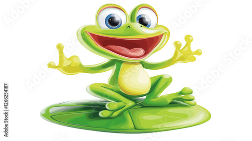 Happy Cartoon Frog on Lily Pad