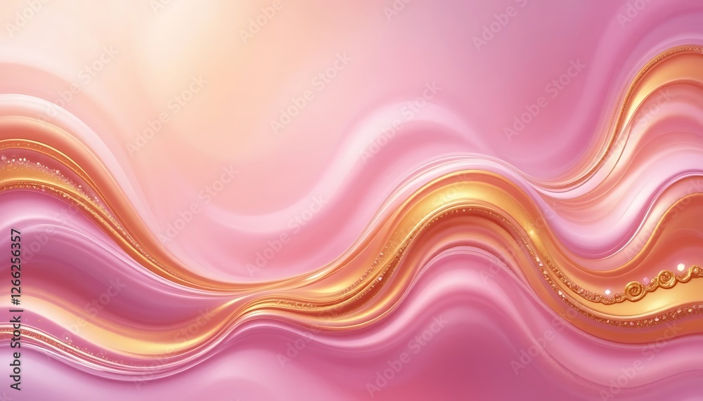 Obraz premium Iridescent waves of light with gold accents in a delicate pink palette