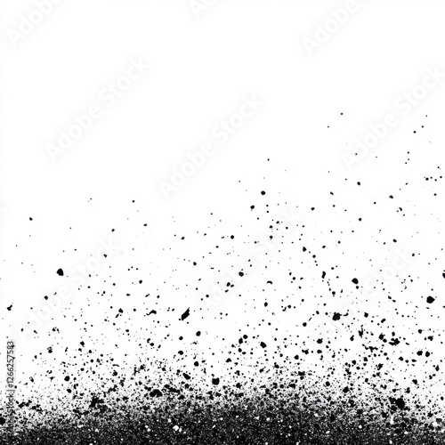 Abstract black splatter on white background creates chaotic yet artistic effect, perfect for various design projects
