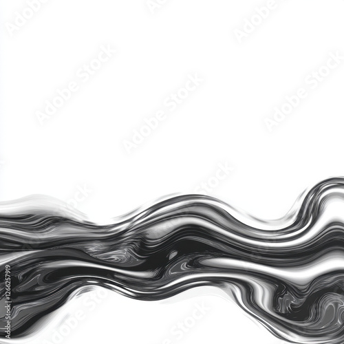 Abstract black and white wave pattern on white background, creating sense of fluidity and movement. Ideal for modern design projects or artistic backgrounds