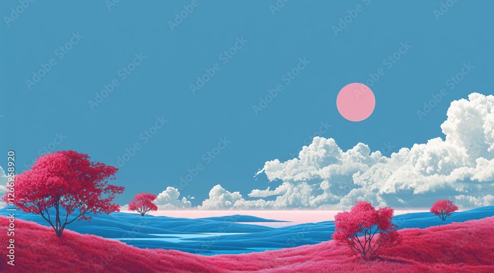 tranquil lake at sunset with vibrant colors. peaceful and dreamy landscape.