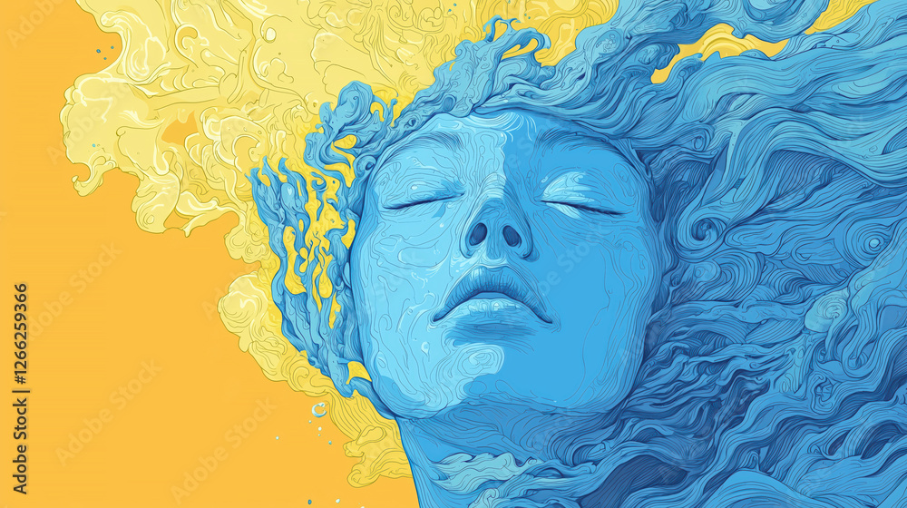 surreal portrait of a woman with flowing liquid hair. intricate and dreamlike illustration.