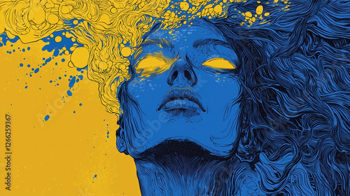 Obraz na płótnie surreal portrait of a woman with glowing eyes and flowing liquid hair. intricate and visionary illustration. w salonie