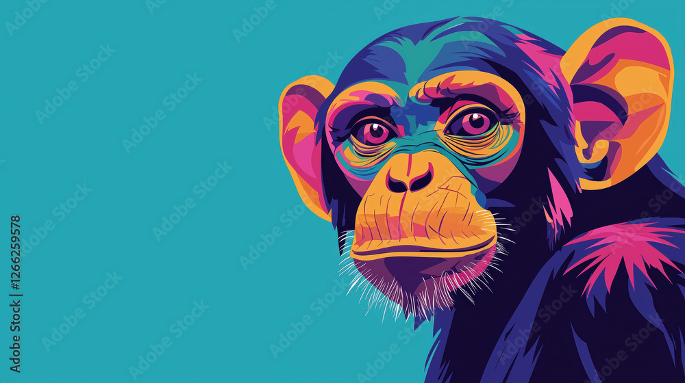 colorful chimpanzee portrait in pop art style. vibrant and modern illustration.