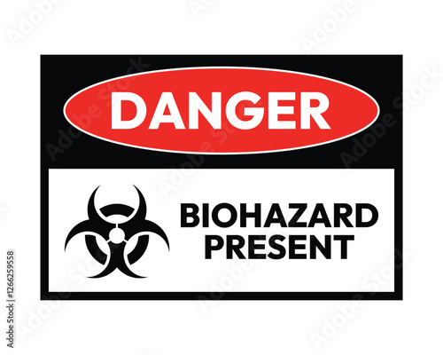 Danger! Biohazard Present Sign - Black & Red Label