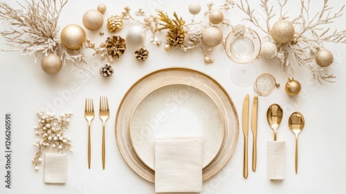 elegant gold christmas table setting photo