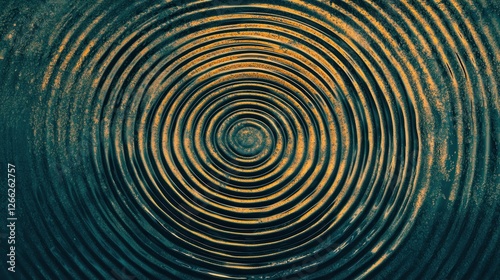 Circular ripples on a dark metal surface; abstract concentric circles; textured background