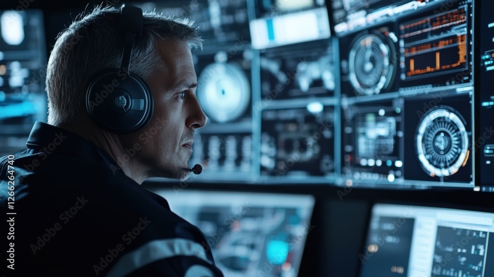 The technical director wearing a headset focuses intently on a large monitor array coordinating with crew members as graphics and video elements are flawlessly integrated in real time. The technical director wearing a headset focuses intently on a large monitor array coordinating with crew members as graphics and video elements are flawlessly integrated in real time.