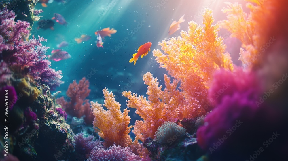 Fototapeta premium Vibrant Coral Reef With Colorful Fish Swimming