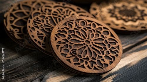 Intricate Wooden Coasters Displaying Mandala Designs