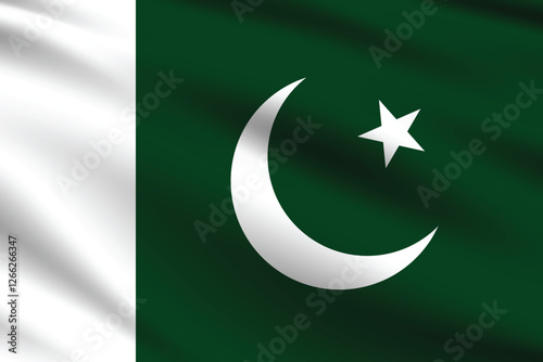 Pakistan flag official colors and proportion digital vector illustration. Pleated flag.