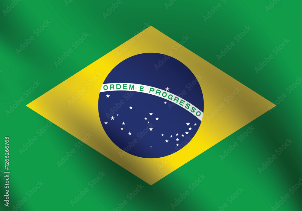 Fototapeta premium Brazil flag official colors and proportion digital vector illustration. Pleated flag.