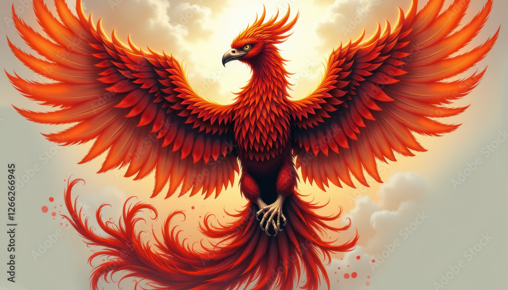 Obraz premium Fiery Phoenix Rising Bird Mythology Tattoo Design