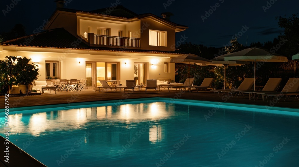luxurious villa night poolside luxurious villa night poolside