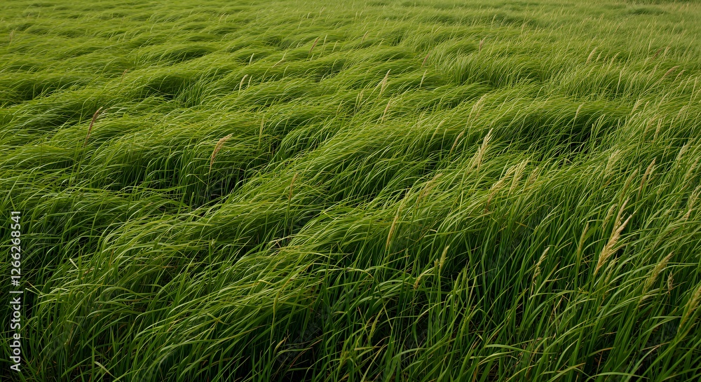 Green Grass Field Waving in the Wind Creating a Natural Pattern