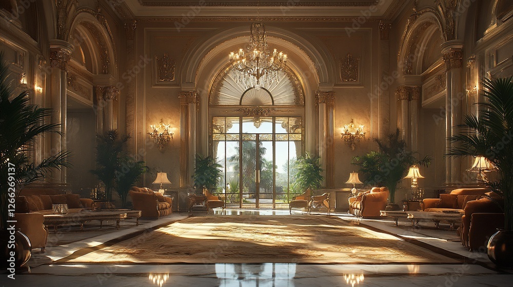 Fototapeta premium Luxurious Mansion Lobby Sunlit Grandeur