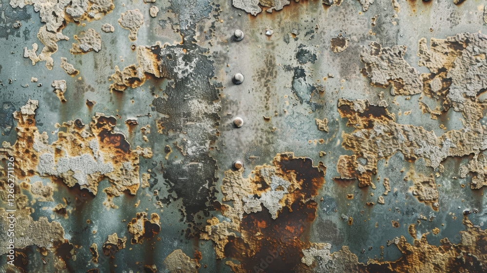Rusty metal surface with peeling paint and corrosion, showcasing textures and colors of decay. image evokes sense of age and weathering Rusty metal surface with peeling paint and corrosion, showcasing textures and colors of decay. image evokes sense of age and weathering