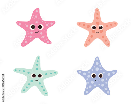 Set of cute colorful starfish illustration sea animals