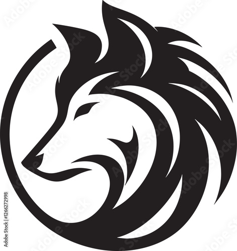 Stylized wolf head in a circle. (1)