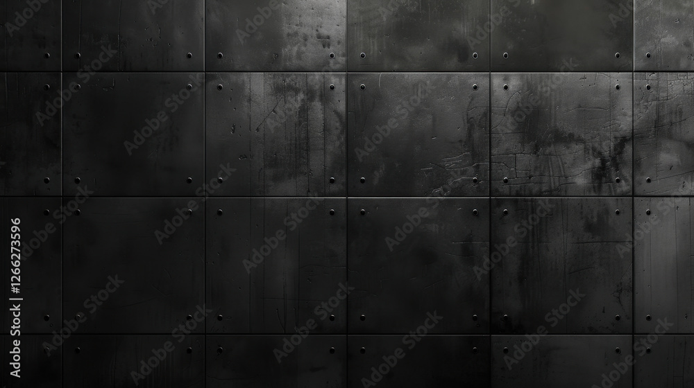 Fototapeta premium Dark textured metal wall with rivets, ideal for industrial backgrounds