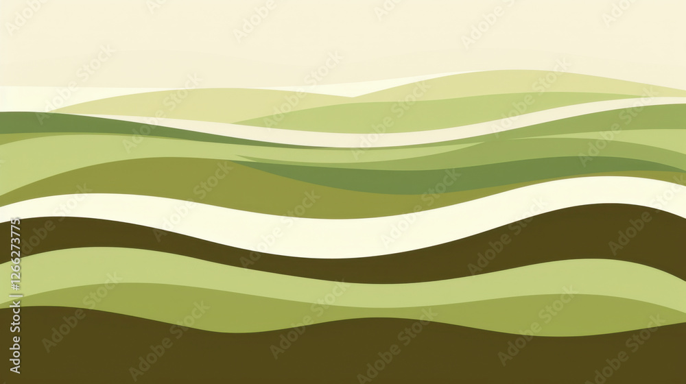 Abstract landscape with rolling green hills and soft curves, evoking tranquility and nature beauty Abstract landscape with rolling green hills and soft curves, evoking tranquility and nature beauty