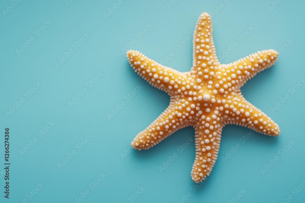 Starfish with white bumps on a solid blue background Starfish with white bumps on a solid blue background