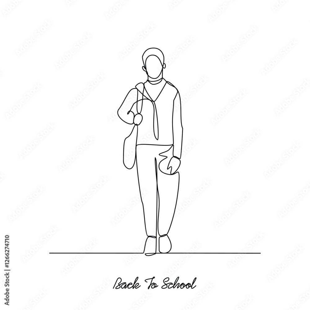 Fototapeta premium One continuous line drawing of Back to school vector illustration. Students activity after holiday in design illustration simple linear style vector concept. Suitable for education design asset.