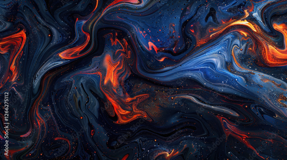 Fototapeta premium vibrant abstract background featuring swirling patterns in blue, orange, and black, evoking sense of cosmic energy and movement