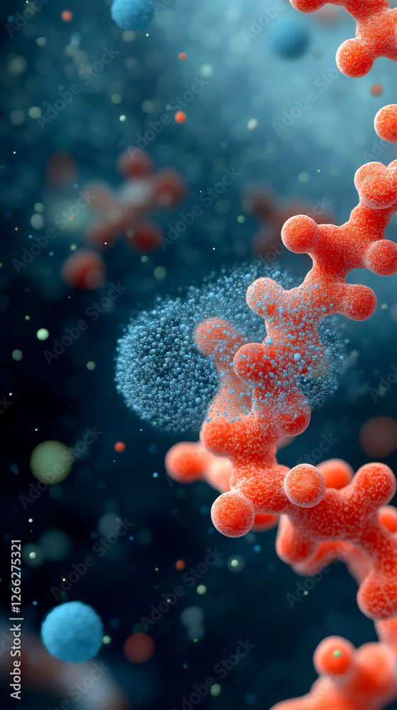 Fototapeta premium An abstract representation of colorful molecular structures, emphasizing interconnectedness and the complexity of biological systems in a vibrant, digital style.