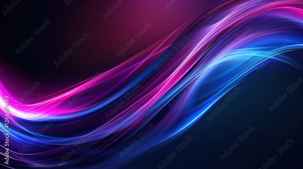 Fototapeta premium Colorful abstract waves in vibrant pink and blue tones create dynamic visual effect, evoking sense of energy and movement in dark background