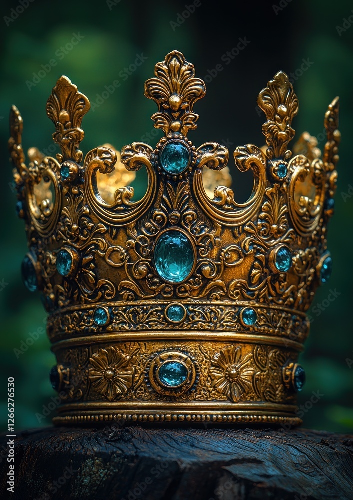 Fototapeta premium Ornate Gold Crown Adorned With Turquoise Gems