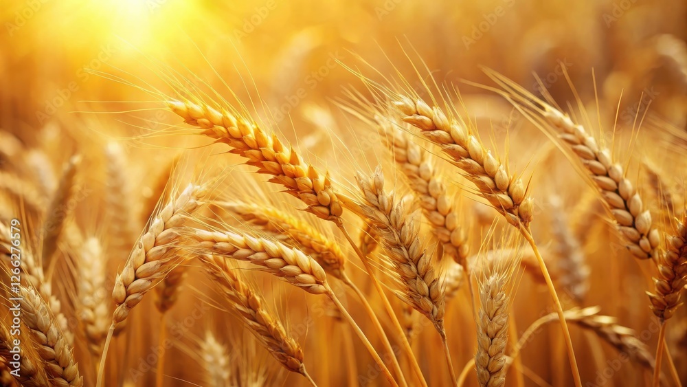 Golden Wheat Stalks Bask in the Warmth of a Summer Sunset, a Serene Agricultural Scene Golden Wheat Stalks Bask in the Warmth of a Summer Sunset, a Serene Agricultural Scene