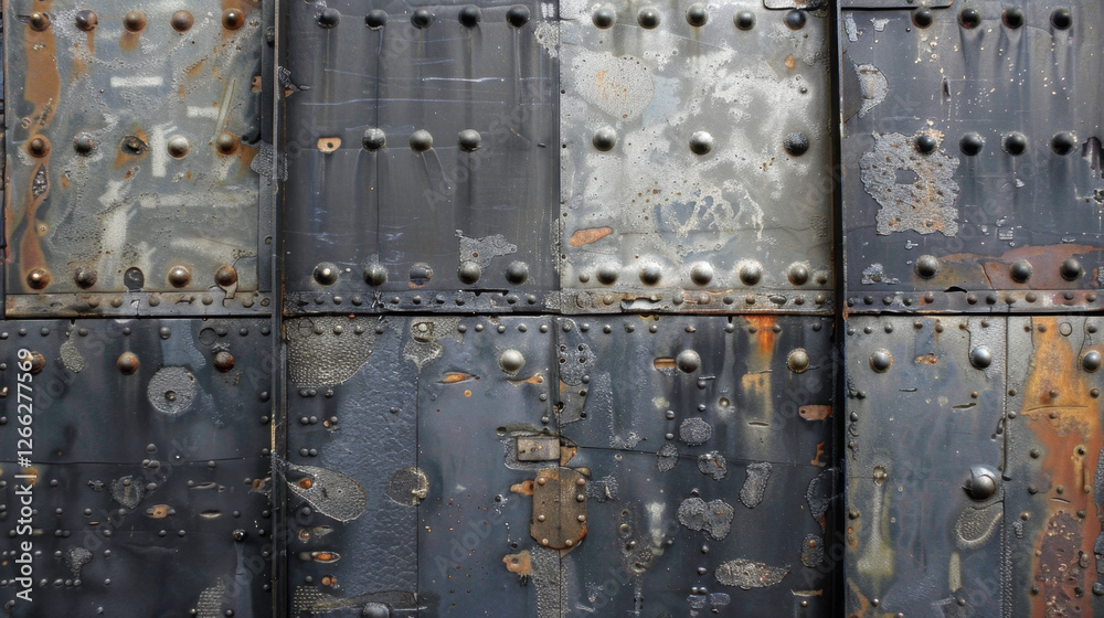textured metal surface with rivets and rust, showcasing industrial design. weathered look adds character and depth to material textured metal surface with rivets and rust, showcasing industrial design. weathered look adds character and depth to material