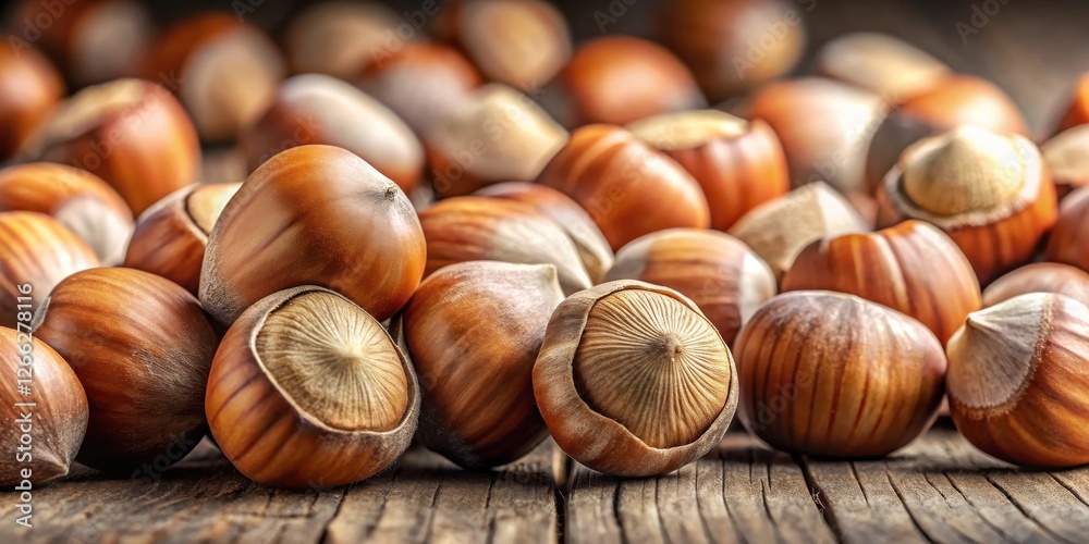 A Close-Up View of a Pile of Shelled Hazelnuts on a Rustic Wooden Surface A Close-Up View of a Pile of Shelled Hazelnuts on a Rustic Wooden Surface