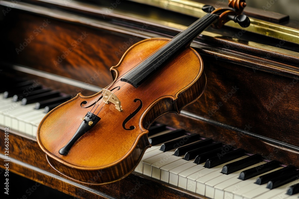 A violin on the grand piano with generative ai A violin on the grand piano with generative ai