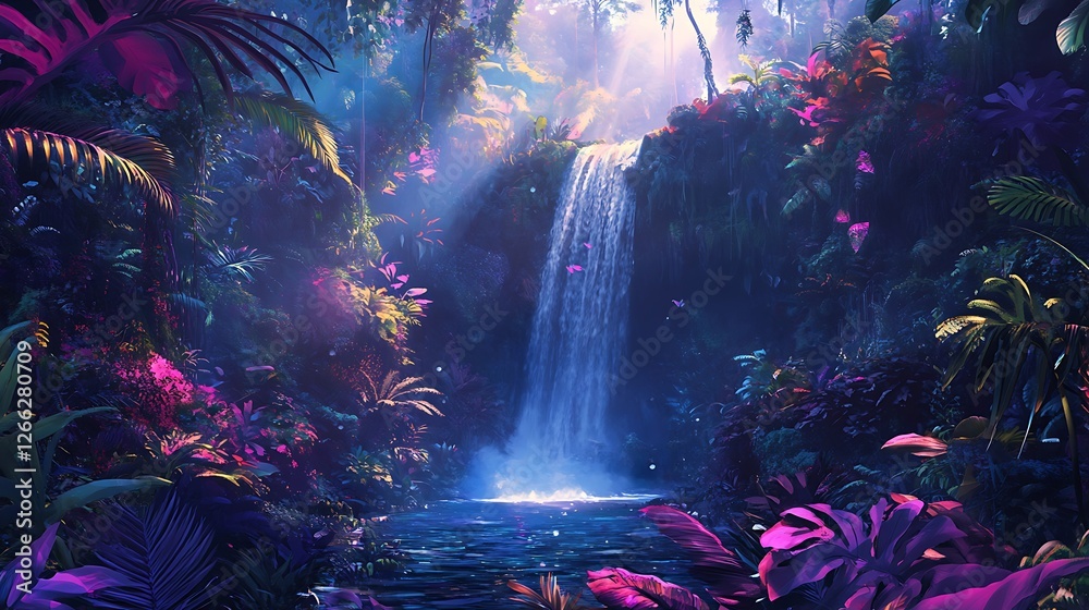 Obraz premium Enchanting Waterfall in a Lush Tropical Paradise