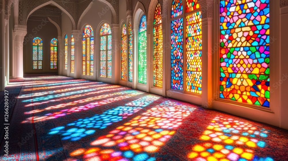 Obraz premium Colorful stained glass mosque prayer hall