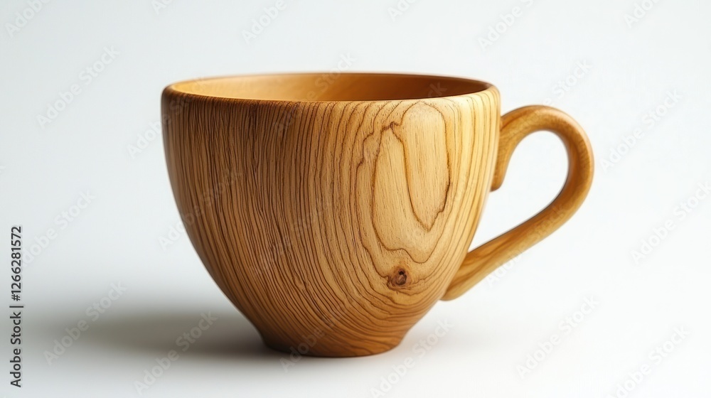 A handcrafted wooden cup showcases natural wood grain A handcrafted wooden cup showcases natural wood grain